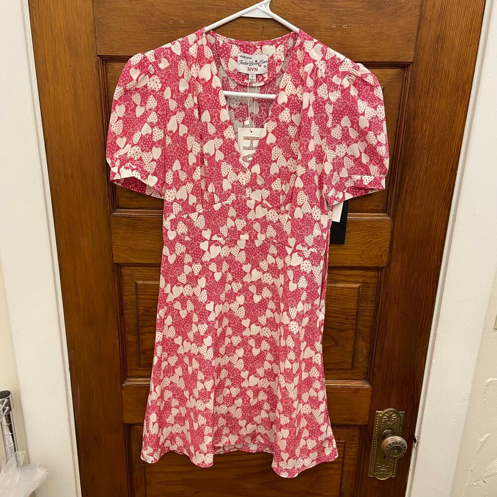 HVN Silk mini Paula Deep V dress Hot Pink Strawberry Size 0 NWT's Women's $550